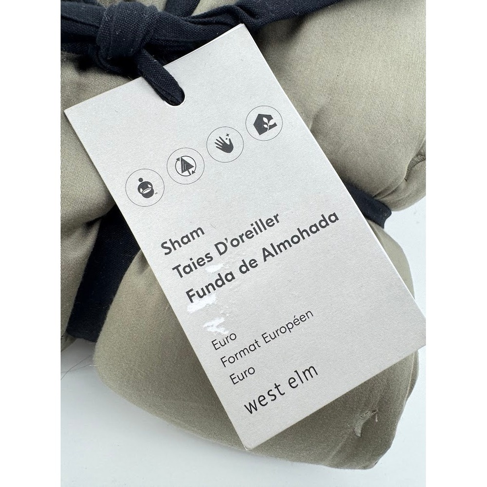 West Elm Cotton Velvet Pick Stitch Euro Sham Set Olive Green New - Picture 3 of 8